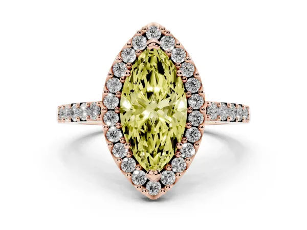 Fancy Yellow Marquise Cut Halo Diamond Pavé Solitaire Ring Rose gold