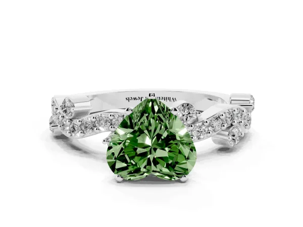 Fancy Green Heart Cut Cut Solitaire Diamond Twisted Band with Pave Setting White gold