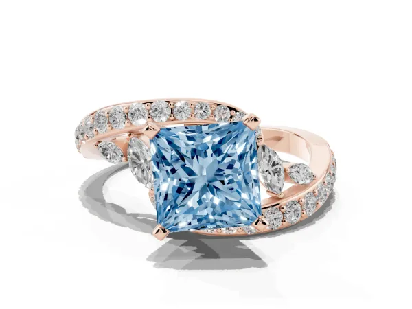 Fancy Blue Princess Cut Solitaire with Pavé Twist Band and Four-Prong Setting Rose gold