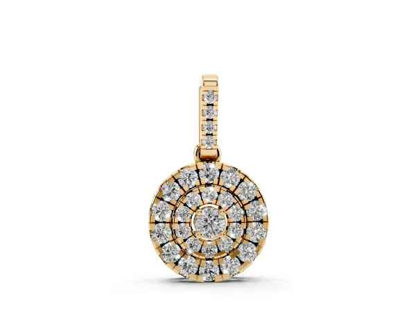 Round Double Halo Diamond Pendant with Pavé Setting Yellow gold