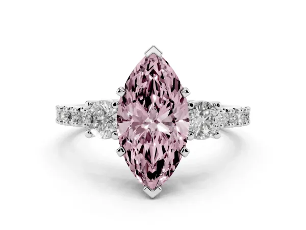 Fancy Pink Marquise Cut Three-Stone Diamond Pavé Band with Prong Setting White gold