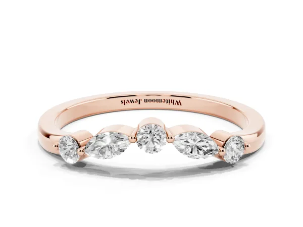 Round and Marquise Diamond Half Eternity Band with Prong Setting Rose gold