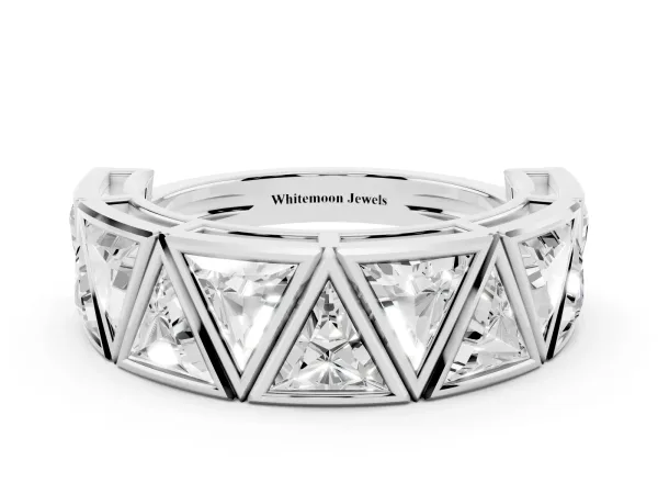 Triangle Diamond Geometric Mens Band White gold