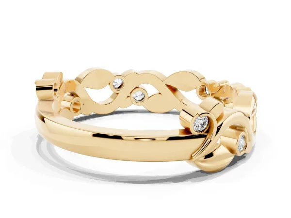 Round Diamond Leaf Eternity Band with Bezel Setting Yellow gold