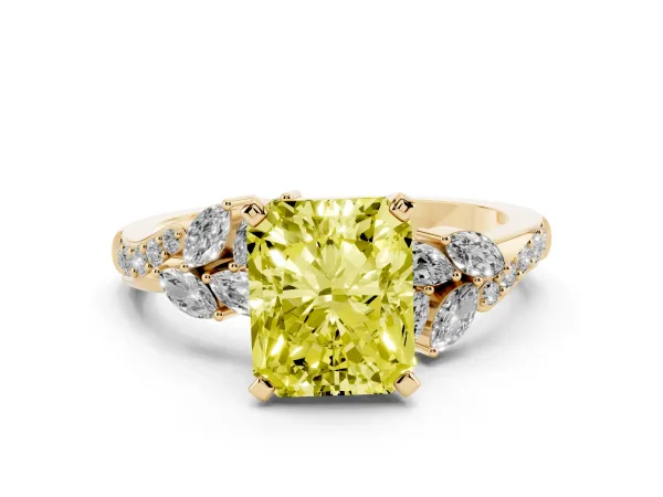 Fancy Yellow Radiant Cut Solitaire Marquise Twist Band with Six-Prong Setting Yellow gold