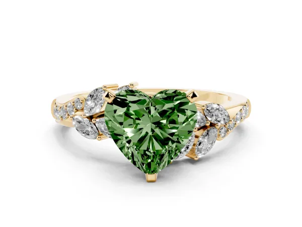 Fancy Green Heart Cut Solitaire Marquise Twist Band with Six-Prong Setting Yellow gold