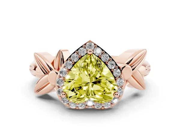 Fancy Yellow Heart Cut Halo Diamond Floral Band with Four-Prong Setting Rose gold