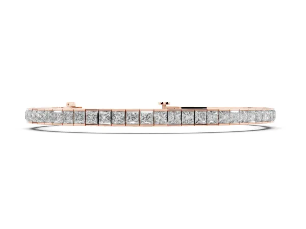 Princess Cut Channel Set Diamond Tennis Bracelet Rose gold
