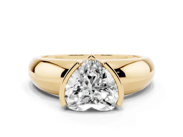 Heart Cut Solitaire Tension Set Diamond Ring with Wide Band Yellow gold