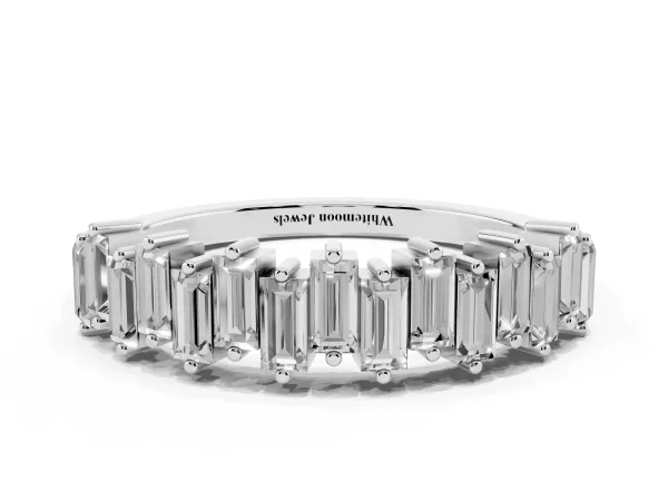 Baguette Diamond Half Eternity Ring with Prong Setting White gold
