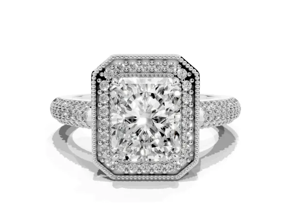 Radiant Cut Cut Halo Diamond Pave Band with Four-Prong Setting Platinum
