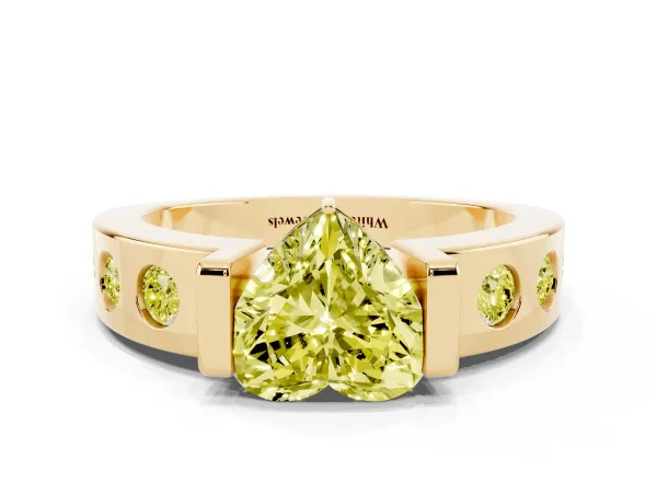 Fancy Yellow Heart Cut Brilliant Channel-Set Diamond Ring with Bezel Prong Setting Yellow gold