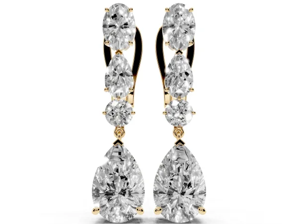 Oval, Pear and Round Diamond Huggie Drop Earrings Yellow gold
