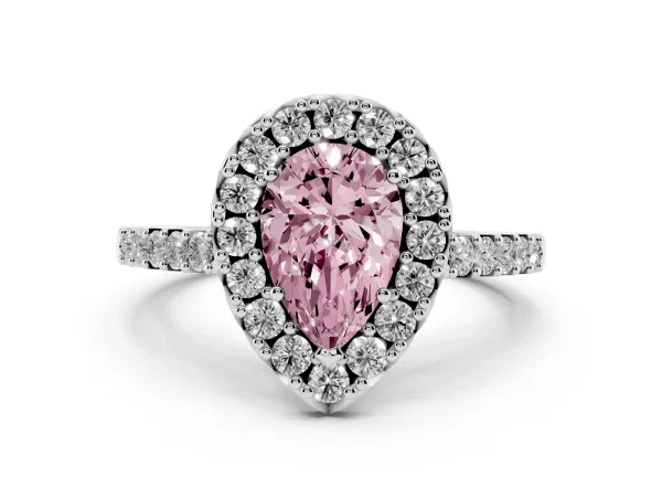 Fancy Pink Pear Cut Halo Diamond Pavé Solitaire Ring Platinum