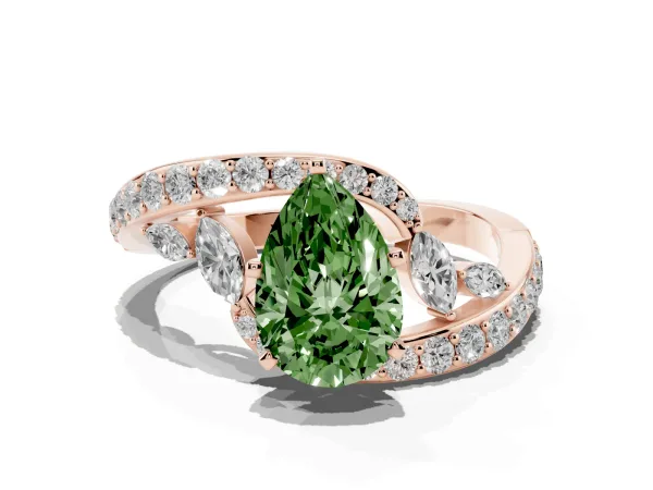 Fancy Green Pear Cut Solitaire with Pavé Twist Band and Four-Prong Setting Rose gold