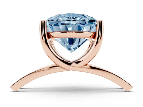 Fancy Blue Oval Cut Cut Diamond Solitaire Engagement Ring with Tapered Plain Band and Four-Prong Setting Rose gold