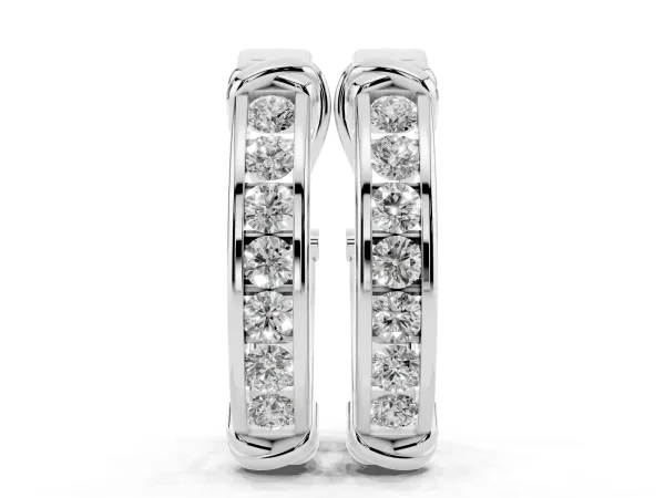 Channel-Set Round Diamond Two-Tone Hoop Earrings with Claw Prong Setting White gold