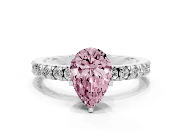 Fancy Pink Pear Cut Diamond Pavé Band Solitaire with Four-Prong Setting Platinum