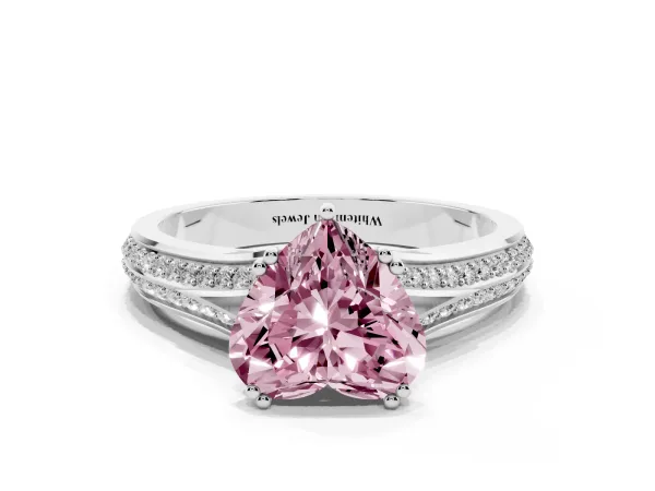 Fancy Pink Heart Cut Diamond Split Shank Engagement Ring with Pavé Band White gold