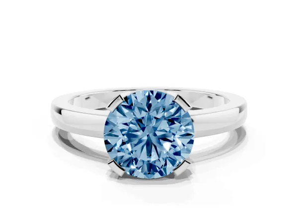 Fancy Blue Round Cut Cut Solitaire Ring with Four-Prong Setting and Classic Band Platinum