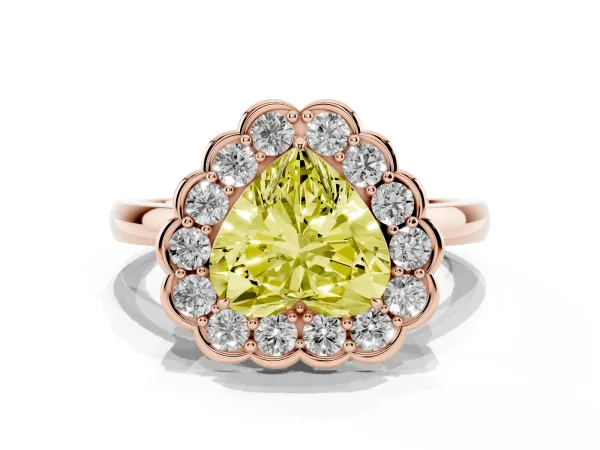 Fancy Yellow Heart Cut Halo Cluster Diamond Engagement Ring with Solitaire Band and Prong Setting Rose gold