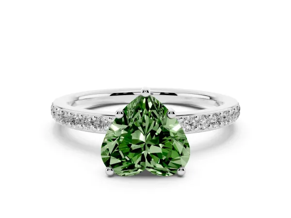 Fancy Green Heart Cut Cut Diamond Pavé Band Ring with Four-Prong Setting White gold