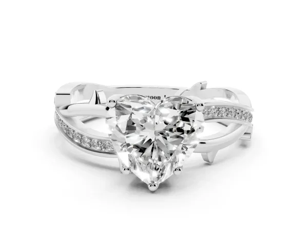 Heart Cut Solitaire Twist Band with Pavé Accents and Four-Prong Setting Platinum