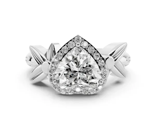 Heart Cut Halo Diamond Floral Band with Four-Prong Setting Platinum