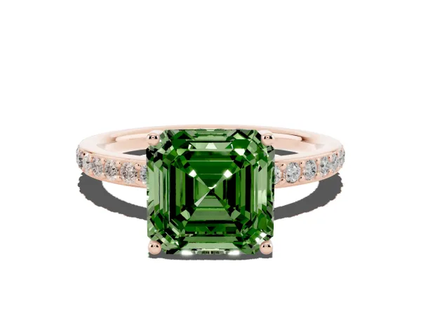 Fancy Green Asscher Cut Cut Diamond Pavé Band Ring with Four-Prong Setting Rose gold
