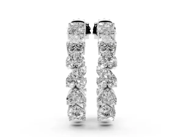 Heart Diamond Huggie Hoop Earrings White gold