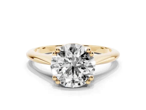 Round Cut Solitaire Diamond Ring with Six-Prong Setting and Classic Band Yellow gold