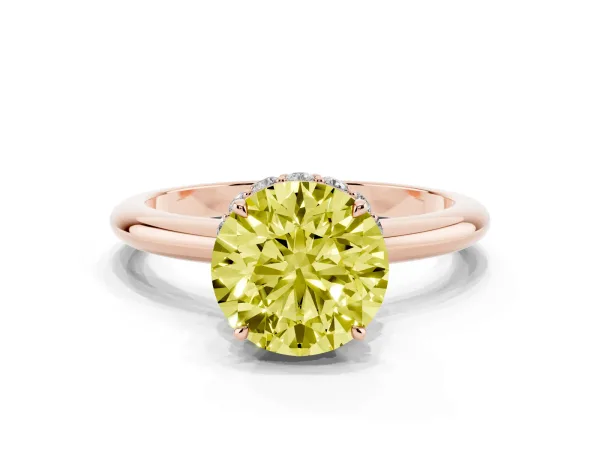 Fancy Yellow Round Cut Brilliant Solitaire Engagement Ring with Six-Prong Setting and Classic Band Rose gold