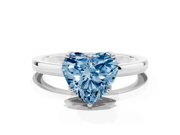 Fancy Blue Heart Cut Diamond Solitaire Ring with Thin Band and Prong Setting White gold