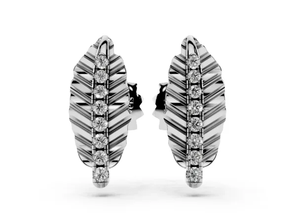 Round Diamond Leaf Stud Earrings Silver