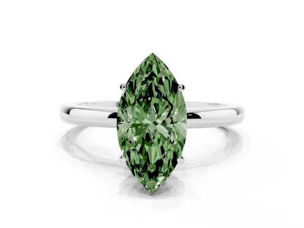 Fancy Green Marquise Cut Solitaire Diamond Ring with Prong Setting and Plain Band White gold