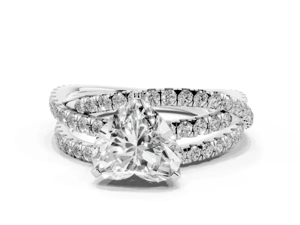 Heart Cut Solitaire Twist Band with Pavé Setting and Four-Prong Setting Platinum