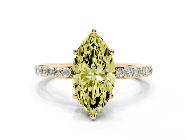 Fancy Yellow Marquise Cut Cut Diamond Pavé Band Ring with Four-Prong Setting Yellow gold