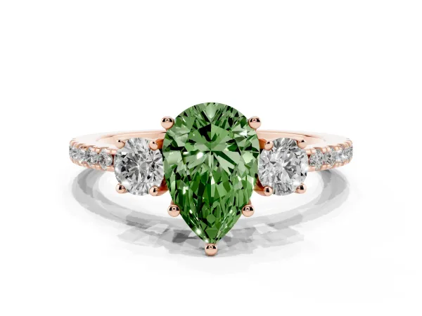 Fancy Green Three-Stone Pear Cut Cut Diamond Pavé Band with Prong Setting Rose gold