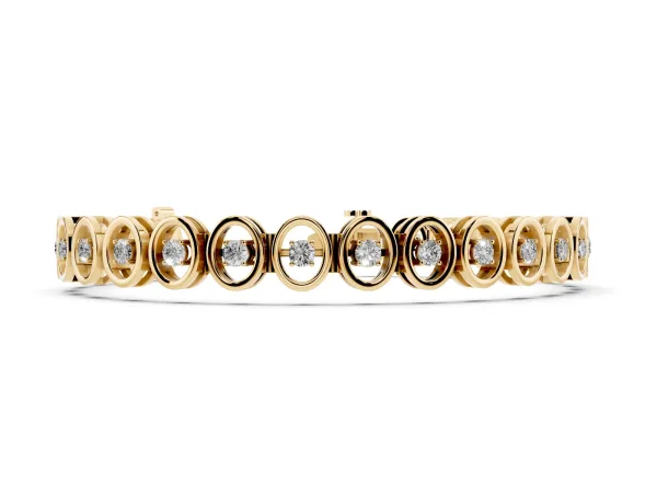 Oval Bezel Set Round Diamond Tennis Bracelet with Four-Prong Setting Yellow gold