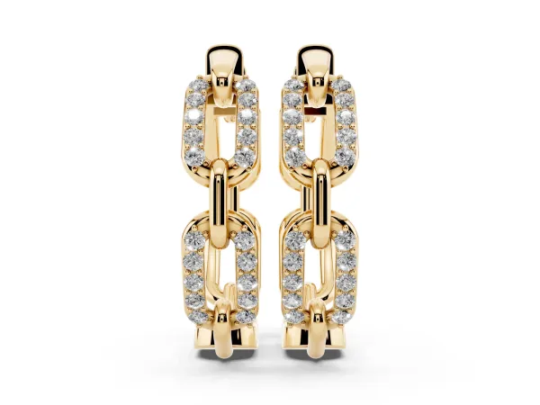 Round Cut Diamond Paperclip Hoop Earrings Yellow gold