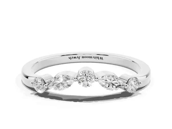 Round and Marquise Diamond Half Eternity Band with Prong Setting White gold