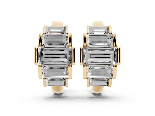 Baguette Cut Diamond Graduated Channel Set Hoop Earrings Yellow gold