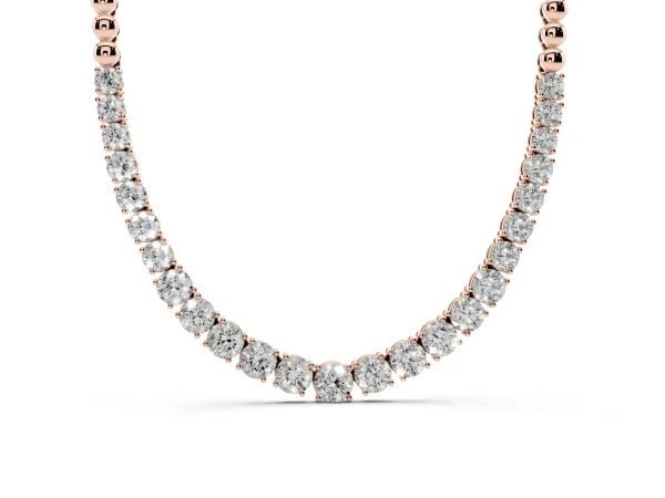 Round Diamond Tennis Necklace with Prong Setting and Bead Chain Rose gold