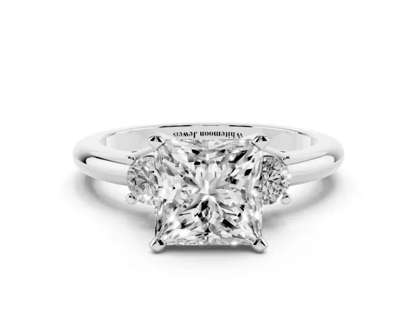 Three-Stone Princess Cut Cut Diamond Solitaire with Prong Setting and Classic Band Platinum