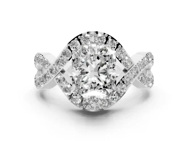Radiant Cut Solitaire Twist Band Pavé Diamond Engagement Ring White gold