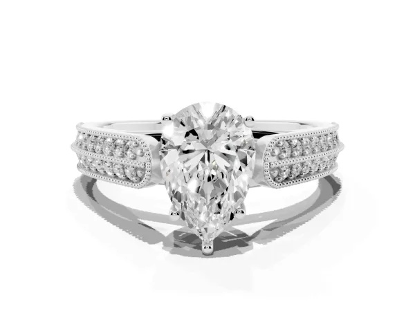 Pear Cut Cut Pave Split Shank Engagement Ring with Four-Prong Setting White gold
