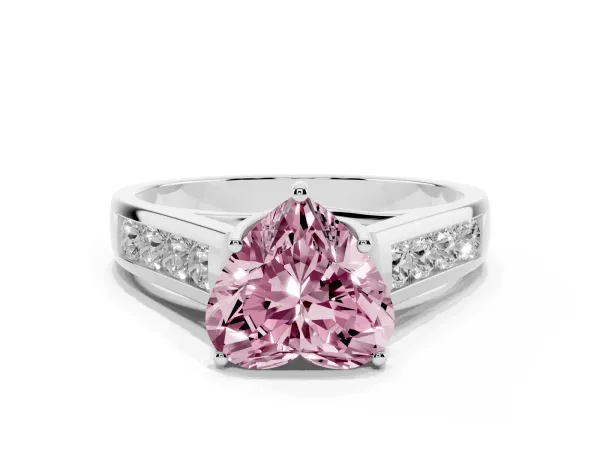 Fancy Pink Heart Cut Solitaire Channel-Set Diamond Engagement Ring with Four-Prong Setting White gold
