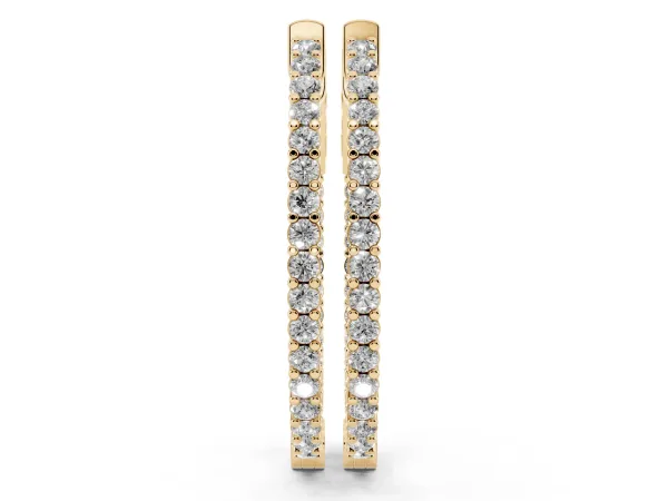 Round Cut Diamond Inside-Out Hoop Earrings in White Gold with Prong Setting Yellow gold