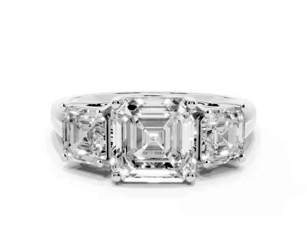 Three-Stone Asscher Cut Diamond Engagement Ring with Prong Setting White gold