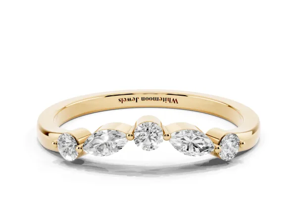 Round and Marquise Diamond Half Eternity Band with Prong Setting Yellow gold